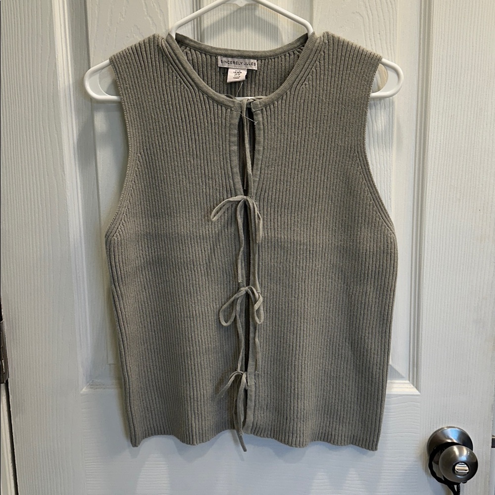 NEW! Sincerely Jules Green Ribbed Tie-Front Tank Top / Vest